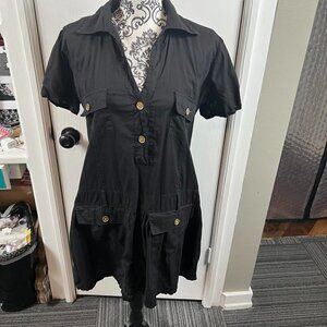 Cherry Krave Y2K black utility button up T-shirt dress. Sz M